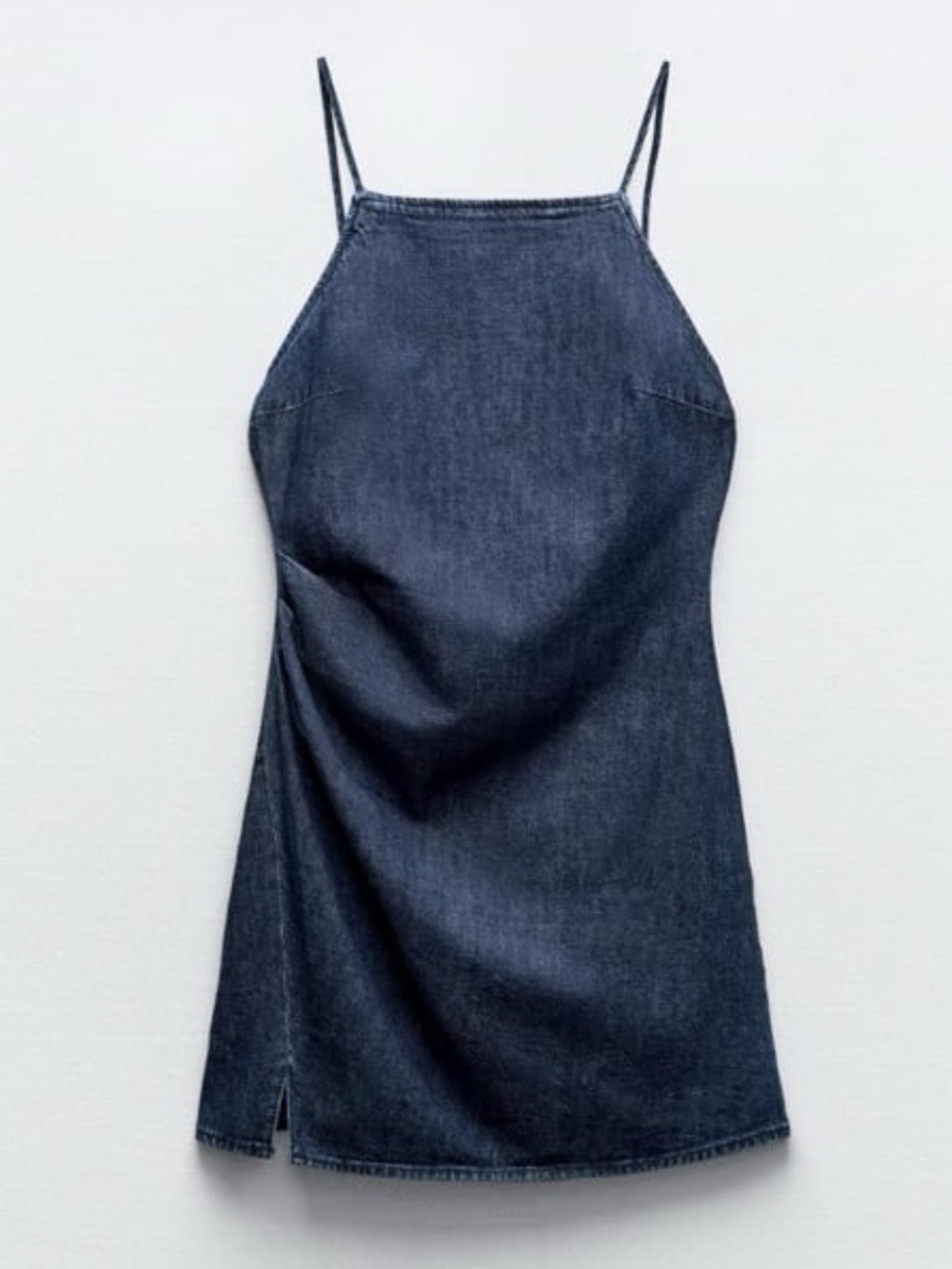 Zara Dark Blue Denim Spaghetti-Strap Mini Dress. Size L . Style 4365/082/443